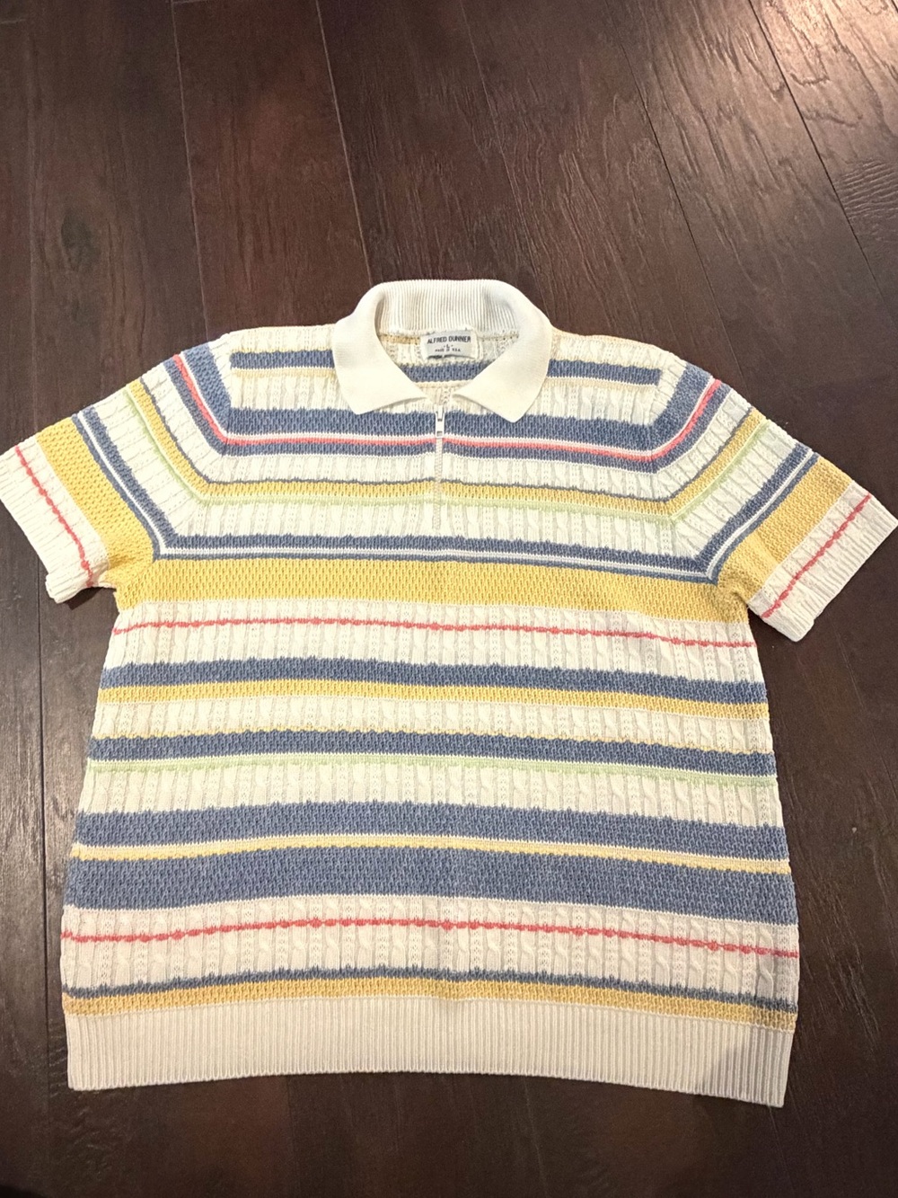 Alfred Dunner Knit Polo with Blue, Yellow, Green & Pink Stripes - Women’s Size L